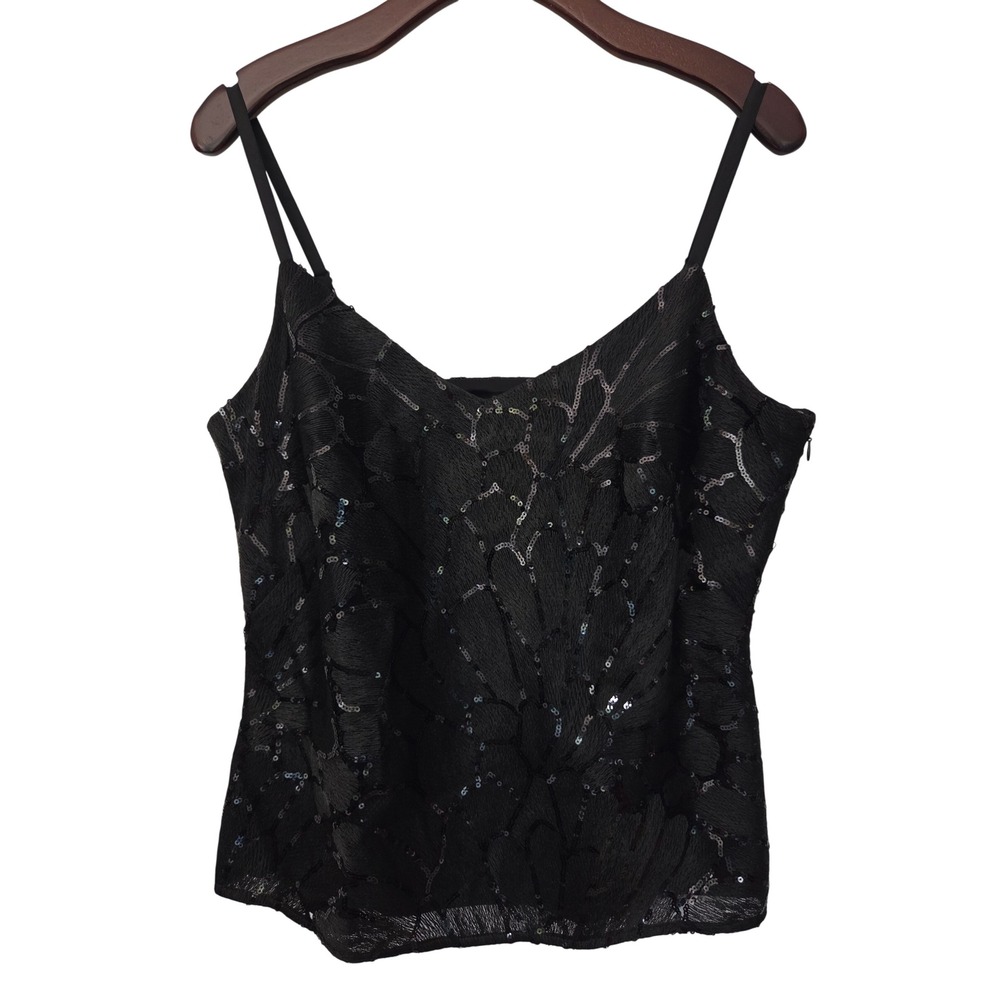 White House Black Market Sequin Cami Top V-Neck Medium Black NWT $99 570274779